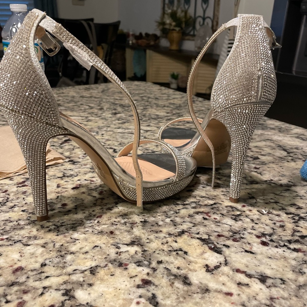 Sparkly open toe heels